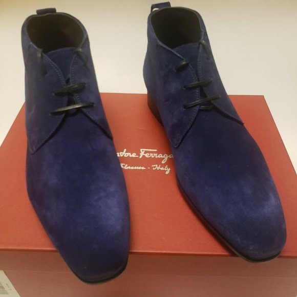 Salvatore Ferragamo Dufur Blue Suede Ankle Boots